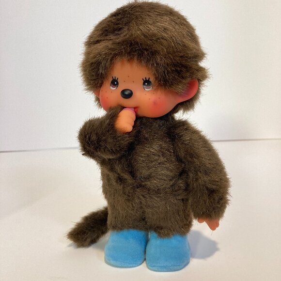Monchhichi Doll Stuffed Plush Toy Blue Shoes 19cm Sekiguchi Japan - Picture 1 of 12